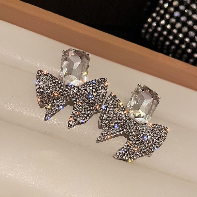 ZJE-165 Sparkling Bow Shape Zircon Korean Earrings – Elegant Fashion Jewellery, Stylish Accessory for Women