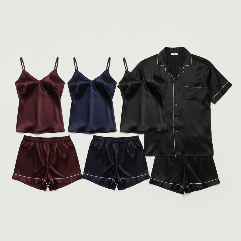 Couple Night Dress / Night Suit / Silk Sleepwear Set – 4-Piece Camisole & Shirt with Shorts | DC-C015