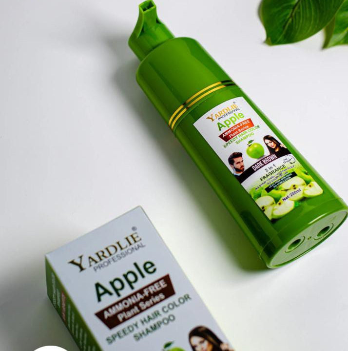 Yardlie Apple Hair Color Shampoo – 2-in-1 Natural Black & Brown Color + Cleanse Formula 400ml – Easy Use for Shiny, Healthy Hair