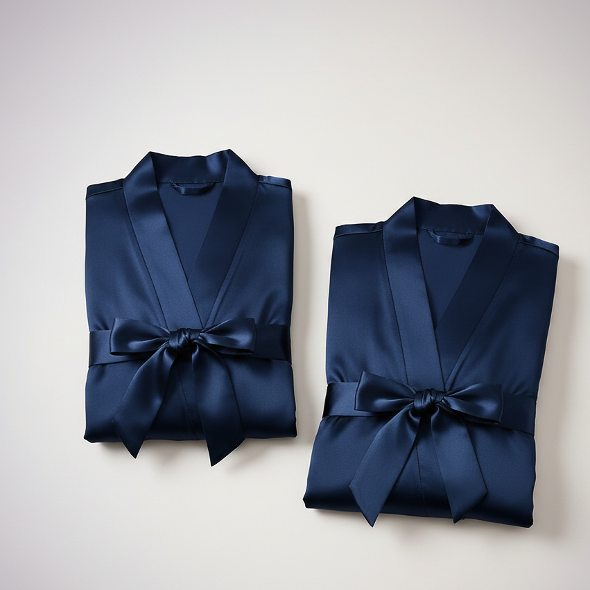 Elegant Silk Couple Gown / Robe Set – Wrap Style with Waist Belt (2 Pcs) |  DC-C008