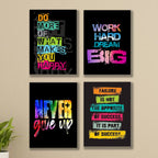set of 4 Motivational sticky canvas frames for wall decore / sticky phototiles for office and home workplace