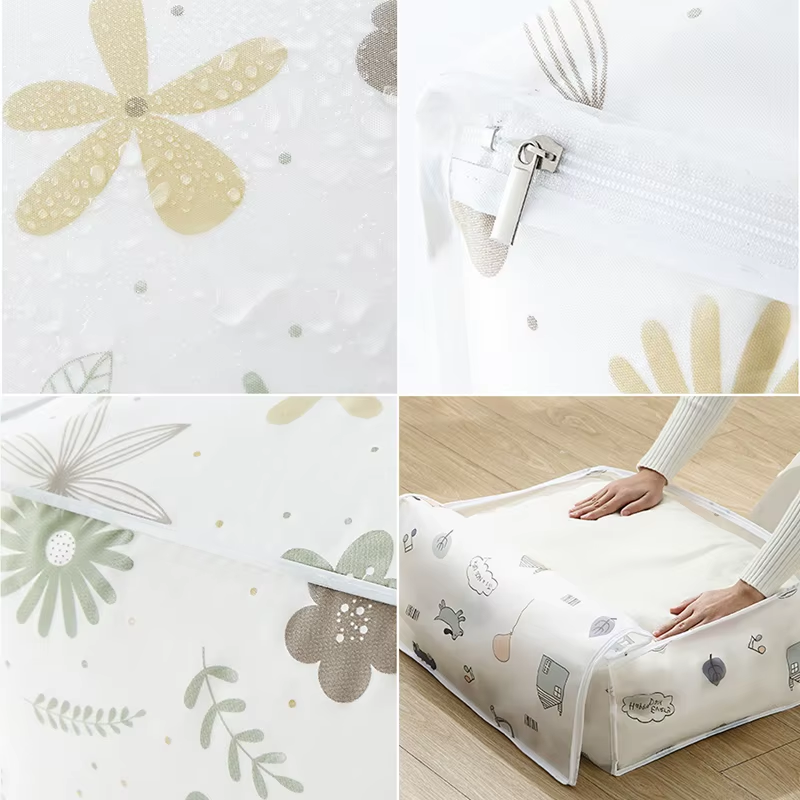 Quilt Storage Bag Waterproof Closet Organizers Zipper Folding Organizer Durable Clothing Packaging Plastic Bags for Storing Coats, Jackets Home Use Pillows, Blankets (Random Design)