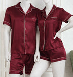 Couple Night Dress Silk Pajama Set – Short Sleeve Shirt & Shorts (4 Pcs) | SKU DC-C014