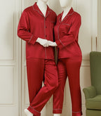 Classic Couple Night Suit Silk Satin Pajama Set – Long Sleeve Top & Full-Length Pants (4 Pcs) | DC-C007