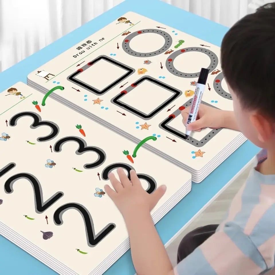 A4 Kids Educational Learning Tracing Book | 64 Pages Dot-to-Dot Activity Workbook with 2 Markers & Duster (Big Size)