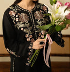 Batool 2-Piece Stitched Winter Suit – Black Cutwork Embroidered Cotton/Dhanak Set
