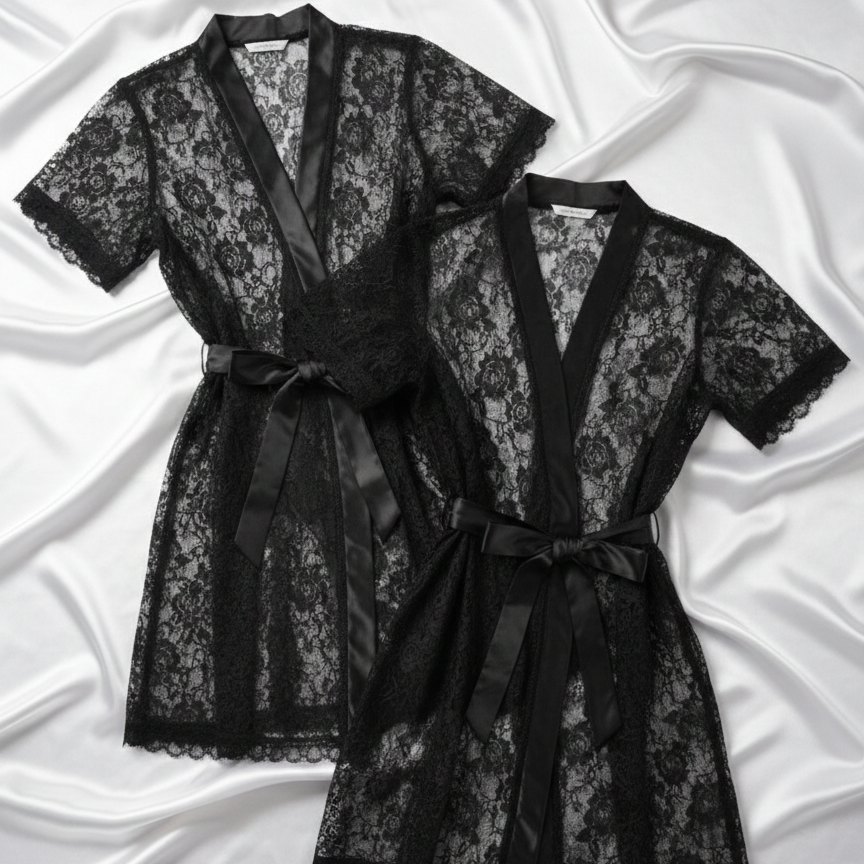 Couple Matching Romantic Robe / Gown Set – Sensual Net Nightwear for Men & Women (Pack of 2) | SKU: DC-C004