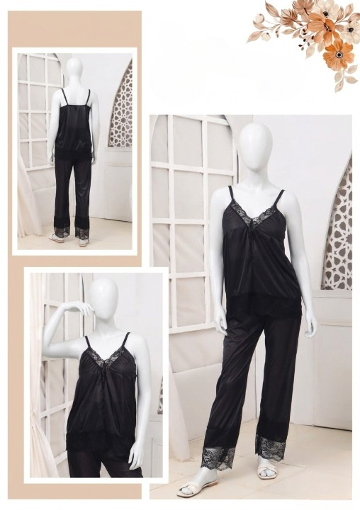Women's Silk Top Pajama Set with Lace – Luxury Sleepwear Collection (Free Size) [SKU R-012]