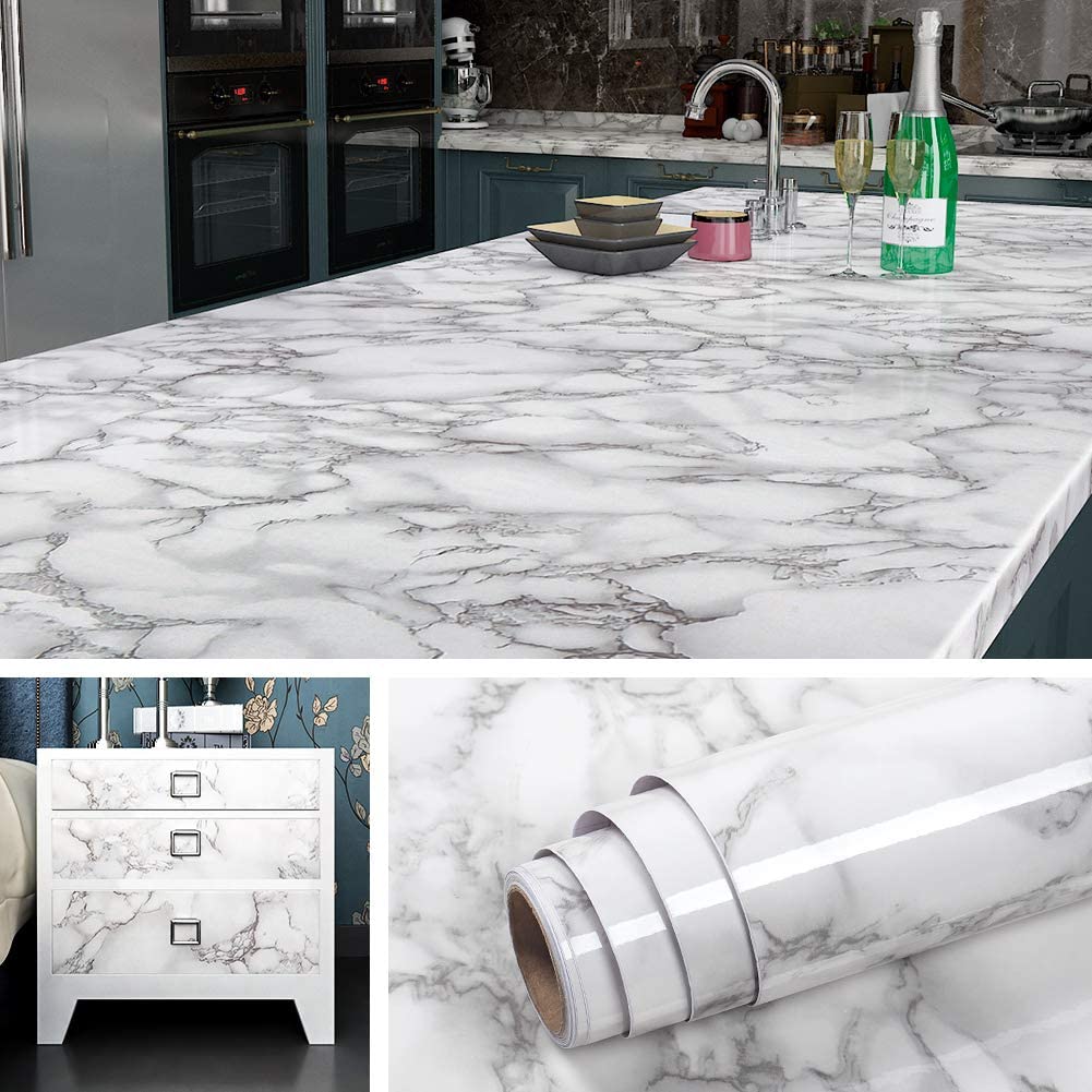 Deal (pack of 2 )Self Adhesive Sheet for Kitchen / Waterproof Anti Oil &amp; Heat Resistant Wallpaper Sheet (Black and white)Size 45×200