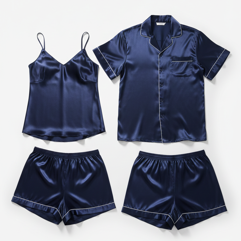 Couple Night Dress / Night Suit / Silk Sleepwear Set – 4-Piece Camisole & Shirt with Shorts | DC-C015