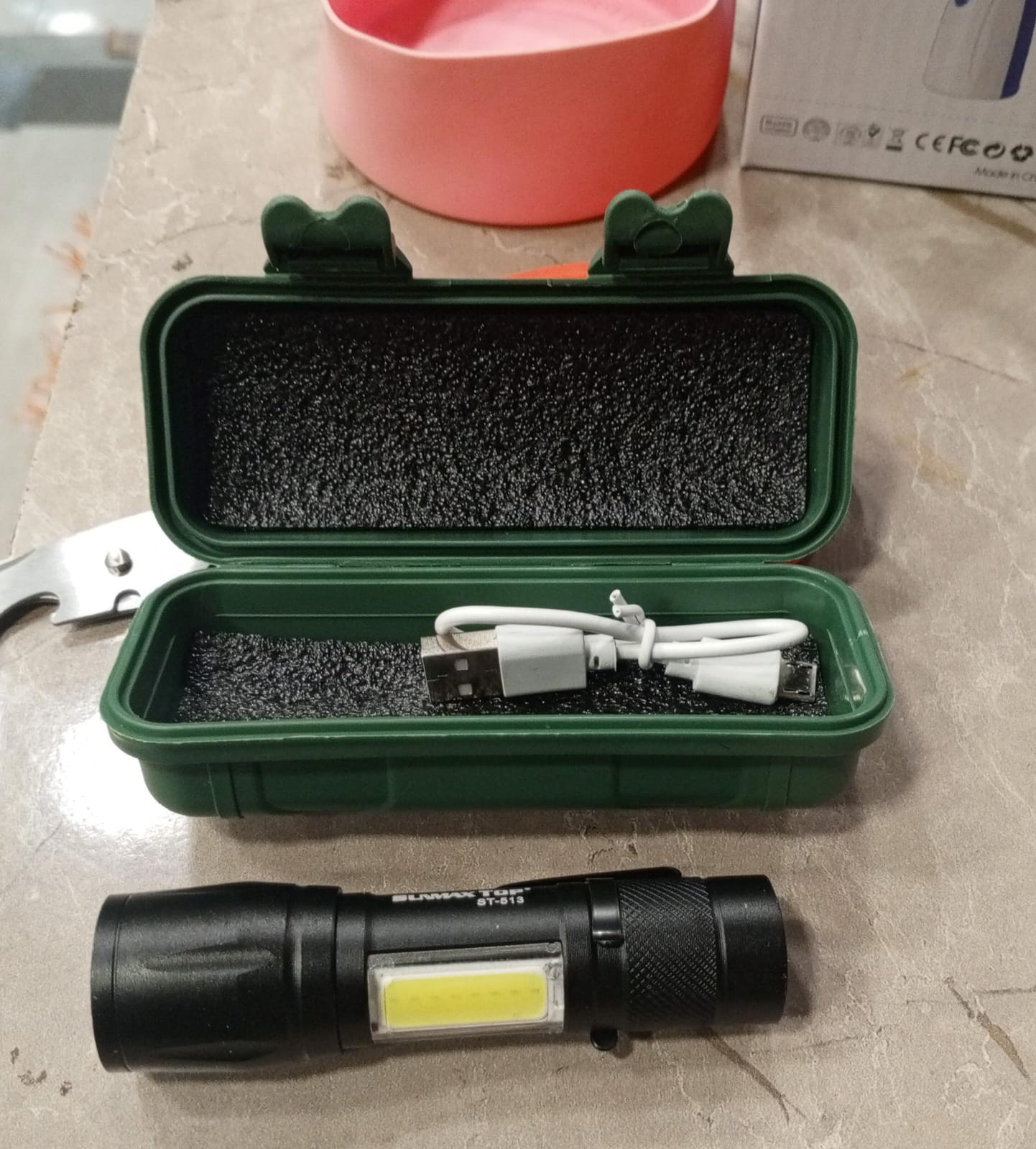 Mini Rechargeable LED Flashlight – Waterproof Torch with USB Fast Charging & Side Lamp (Metal Body)