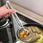 2 IN 1 FRYING TONG | Imported Small Multi-functional 2 in 1 Fry Tool Filter Spoon Strainer With Clip, Oil Frying BBQ Filter Stainless Steel Mesh