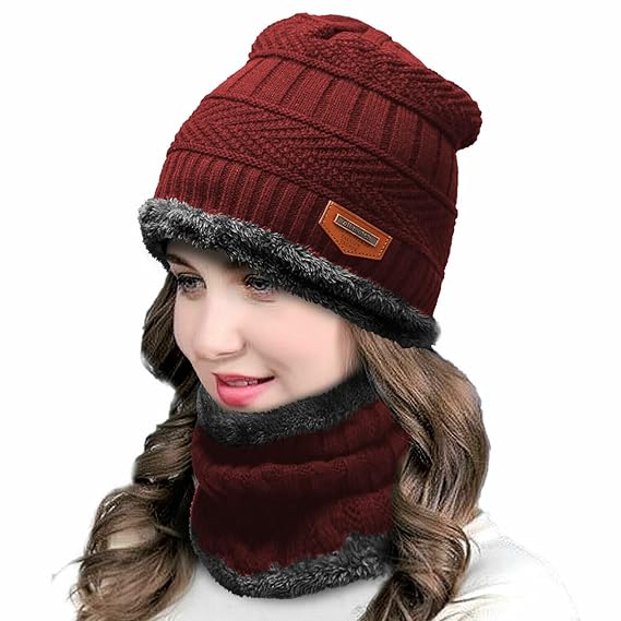Head &amp; Neck Cap Beanies Combo - woolen winter beanie cap with neck warmer muffler for men and women
