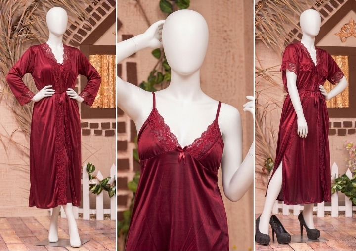2 PCs Silk Splendor Satin Nightwear Set – Elegant & Comfortable Sleepwear SKU R-003 Free Size