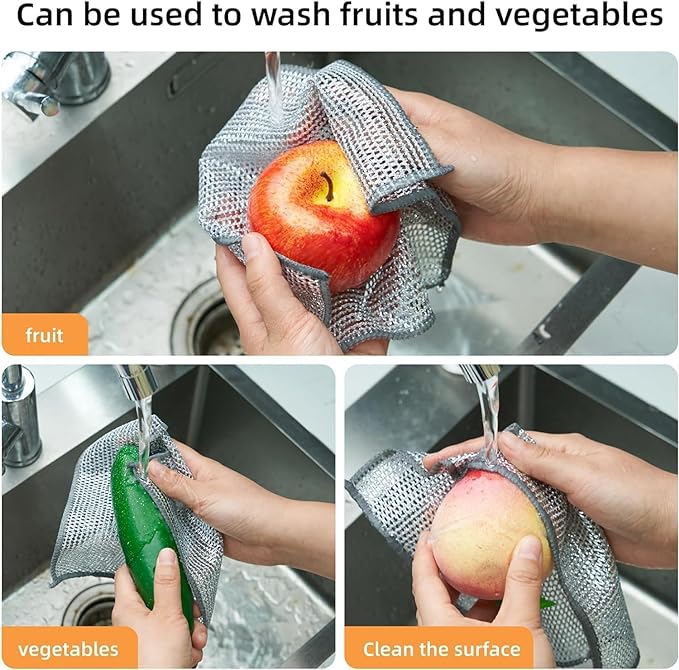Durable Wire Dish Washing Cleaning Cloth – Heavy-Duty Scrubbing Rugs for Kitchen Dishes, Utensils &amp; Cookware - Pack Of 10