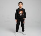 Black Printed Kids Tracksuit | Winter Fleece Sweatshirt & Trouser Set – Warm, Soft & Stylish Winter Garments for Boys & Girls FOR BABY AND KIDs