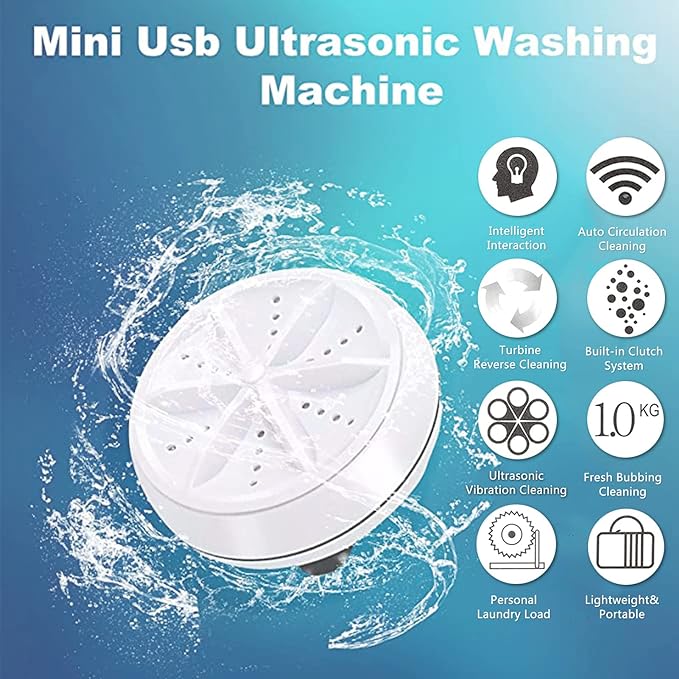 Portable USB Travel Washer | Ultrasonic Rotating Turbine Washing Machine for Socks Underwear Dishes Clothes
