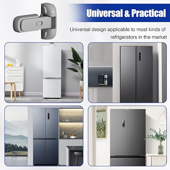 Child Safety Fridge Lock , Baby Safety Refrigerator Freezer Door Lock, No Tools Need or Drill (Grey) - 1 PC