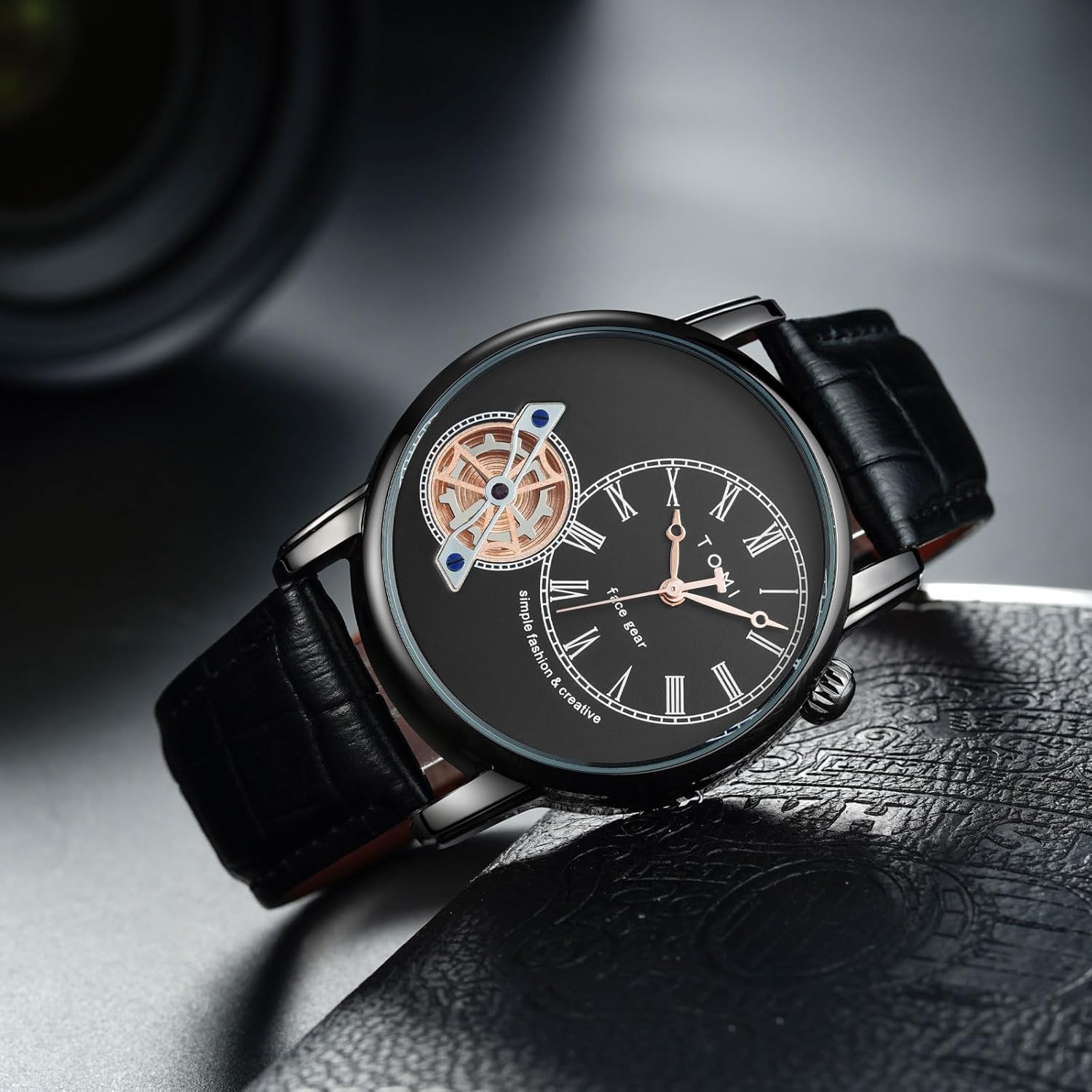 Men's Watch Analog Leather Wrist Watch – Elegant Quartz Watch with Double Strap &amp; 3ATM Waterproof ( Random Color )