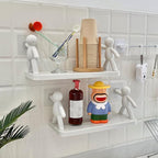 Multifunctional Self Adhesive Creative Character Shelves Bathroom Wall Mounted Shelf | Storage Rack for Bathroom, Kitchen &amp; Room - 1 Pc (White)