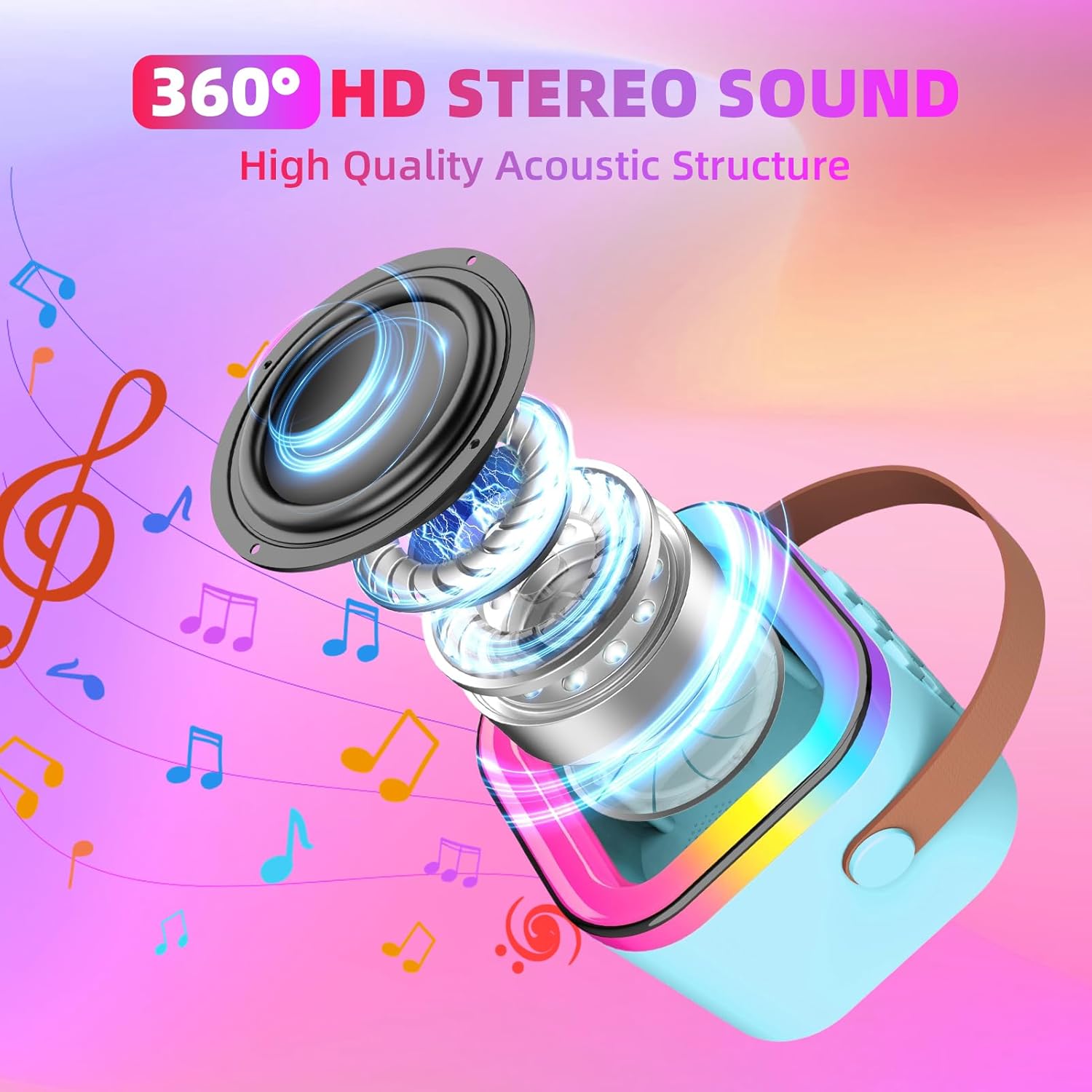 Portable Bluetooth Karaoke Speaker with RGB Lights &amp; Controllable Battery – Mini Loud Speaker for Kids, Girls, and Boys | Perfect Gift for Family Parties and Karaoke Fun ( Without Mic )