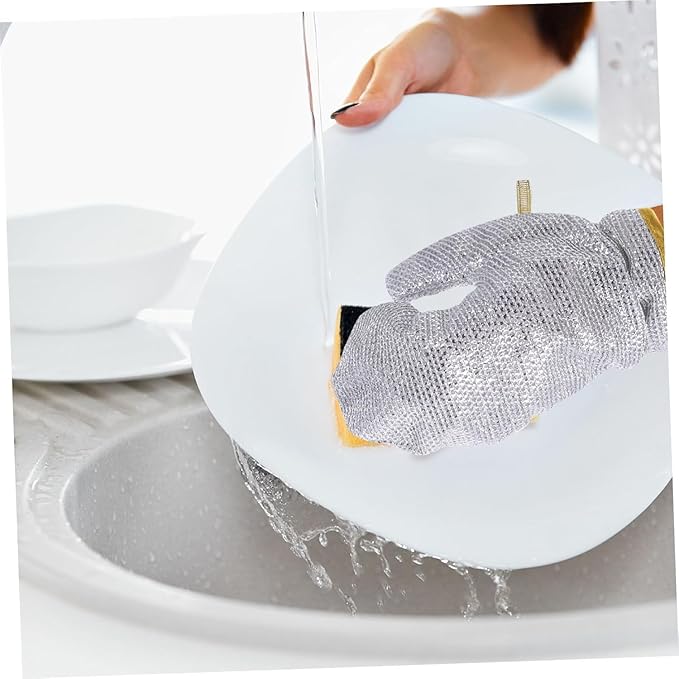 (1 pcs ) Multipurpose Wire Dishwashing Gloves | Dishwashing Rags for Wet and Dry, Steel Wire Miracle Cleaning Cloth with Glove Shape, Non-Scratch Wire Dish Cloths for Washing Dishes, Kitchen | Anti-heat aluminium gloves