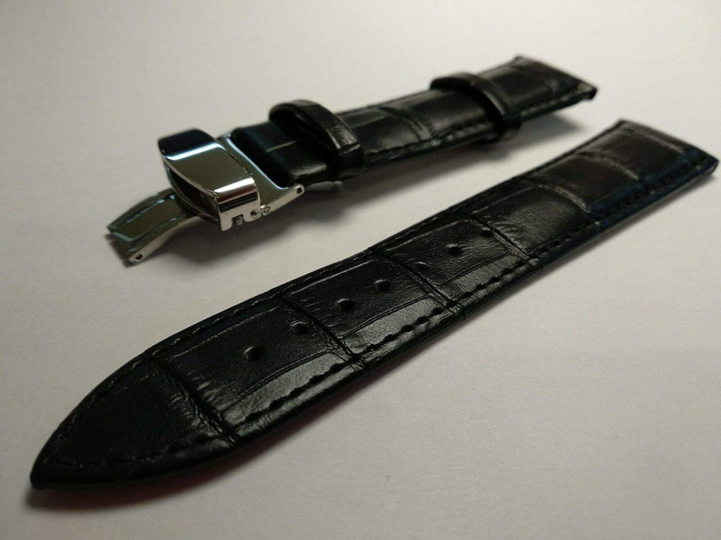 Ewatch Accessories Genuine Leather Watch Band Strap Fits 1853 Black Deployment Buckle-13