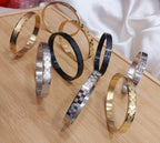 Premium Unisex Geometric Bangle Collection - 18K Gold, Silver & Matte Black Stainless Steel Cuffs with Mixed Textures & Engraved Designs