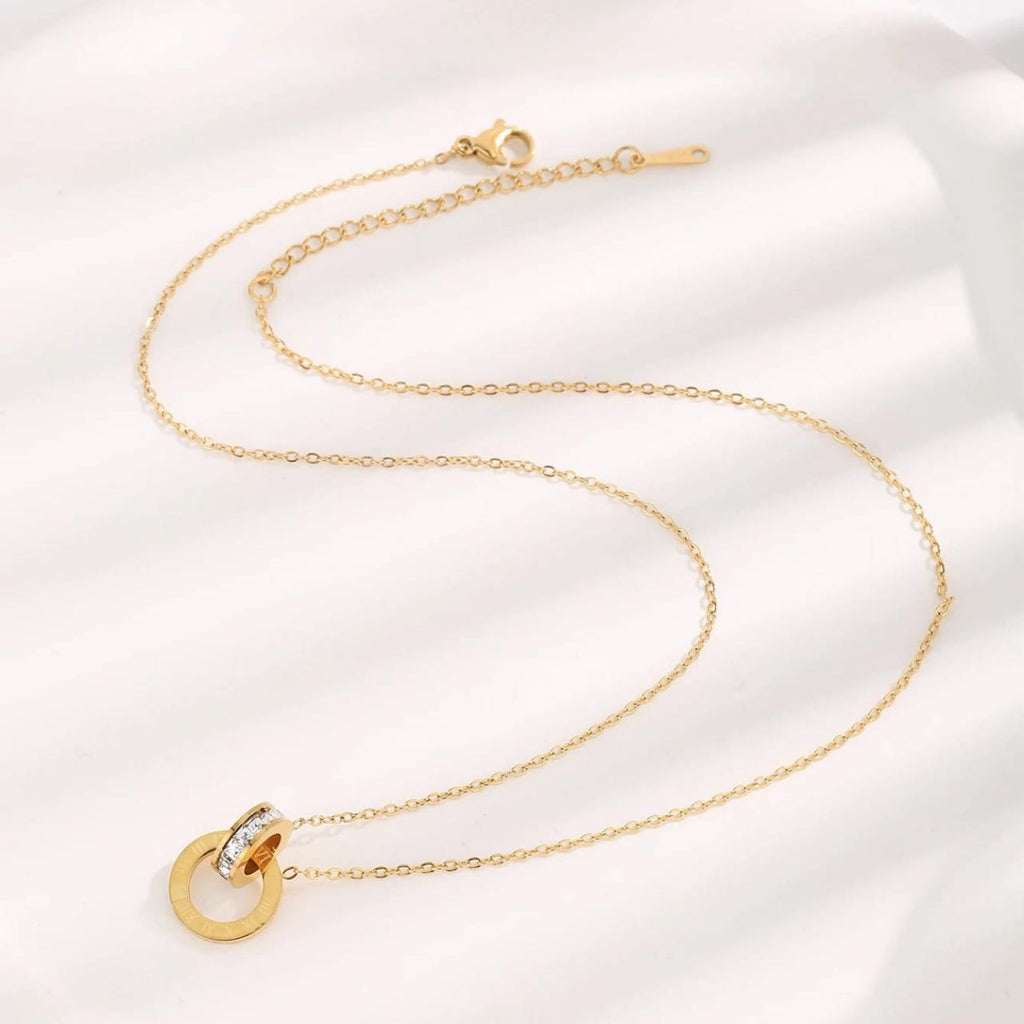 QCT-175 Roman Circle Stainless Steel Necklace – Elegant Jewellery, Stylish Accessory for Women