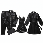 Couple Night Dress Silk Sleepwear Set – 4-Piece Pajama & Robe Set | SKU: DC-C012