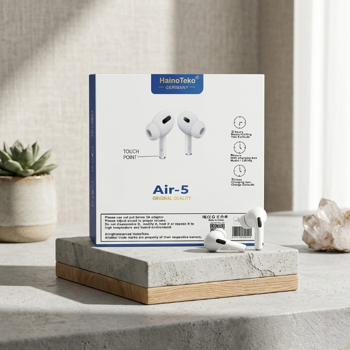 Haino Teko Air-5 True Wireless Earbuds – Germany Quality TWS with Touch Controls, Deep Bass, and Portable Charging Case