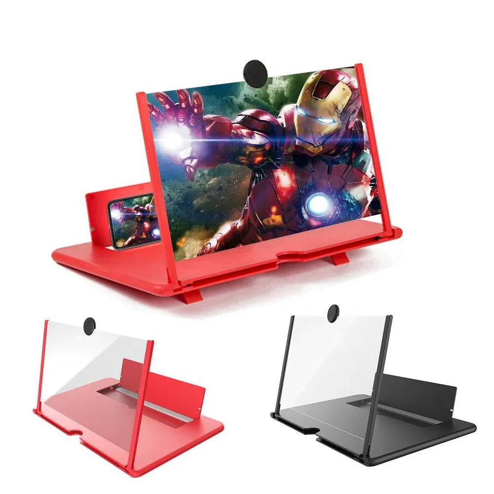 Mobile Screen Magnifier – HD 3D Video Amplifier & Foldable Smartphone Stand | Eye Protection Theater Experience for Movies and Gaming - 12 inches | Random Color