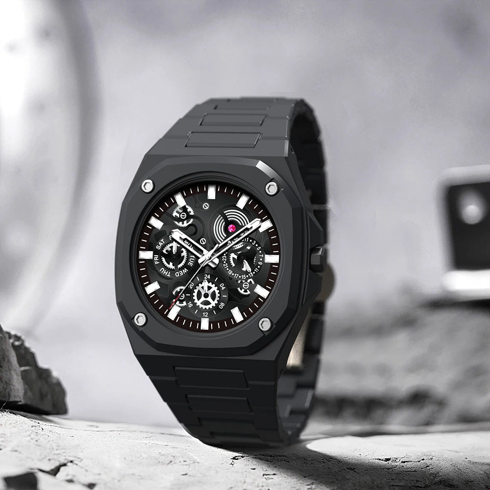 Premium Black Stainless Steel Waterproof Men’s Watch – Luxury Multi-Dial Design (With Box)