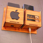Wall Mounted Wooden Mobile Charging Holder – Phone & Charger Organizer for Home & Office