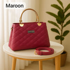 Premium Quilted Faux Leather Handbags with Golden Metal Handles - Elegant Shoulder Tote Collection
