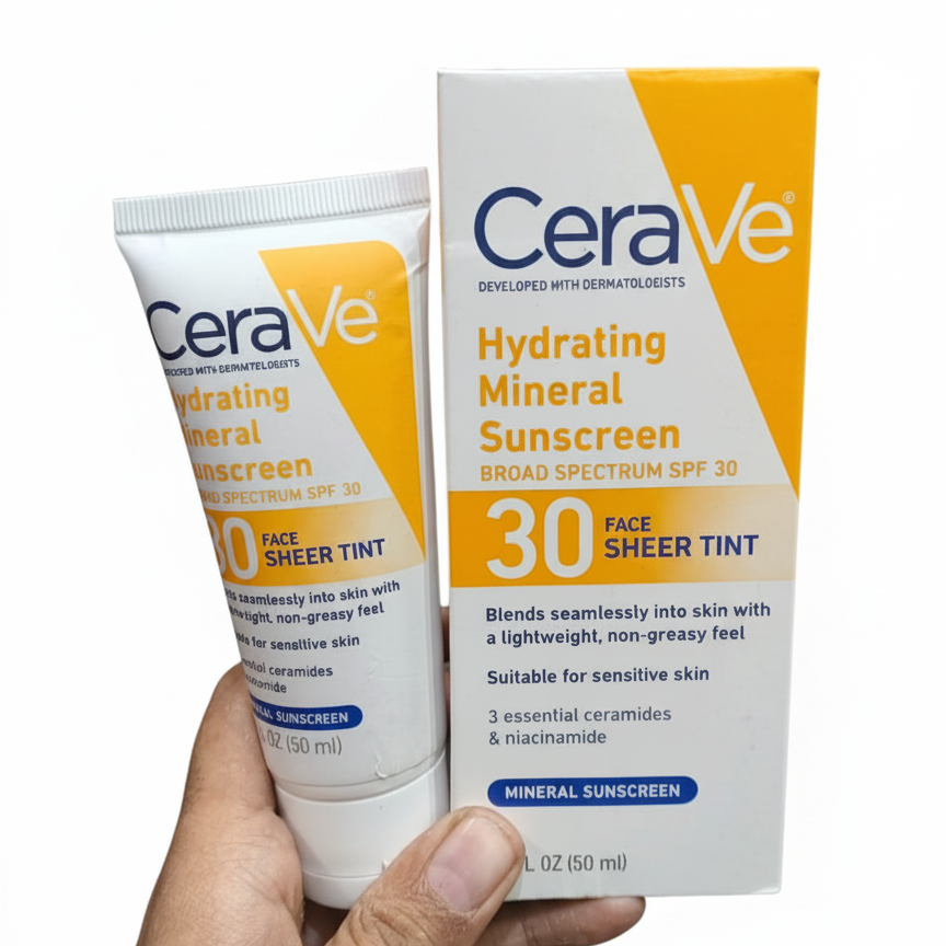 CeraVe Hydrating Mineral Sunscreen SPF 50 | Broad Spectrum UV Protection with Hyaluronic Acid & Ceramides – 50ml