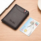 Slim Card Holder Wallet for Men with Cash Pocket, ID Window & Hidden Card Slot – Compact Pocket Size Design - Black