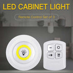 LED Cabinet Light Remote Control Set – 3 Wireless Cell Operated Tap Lights with Dimming & 30 Mins Timer Modes