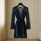 Single Pcs Women’s Net Transparent Sheer Lace Robe Gown – Long Sleeve Free-Size Nightwear With Satin Belt For Elegant And Stylish Comfort (DC-1051)
