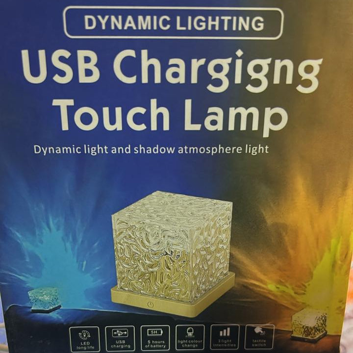 Dynamic Rotating Water Ripple Night Light 12 Colors Flame Crystal Lamp for Living Room Study Bedroom (Attached USB cable)