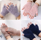Winter Half Finger Pair Gloves For Women Plush Warm Fingerless Pair Gloves In Multicolor (Random Color)