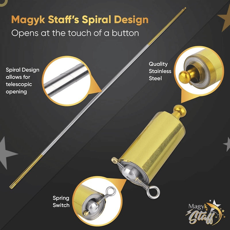 Professional Metal Appearing Cane for Magic Tricks - Portable Telescoping Martial Arts Pocket Staff