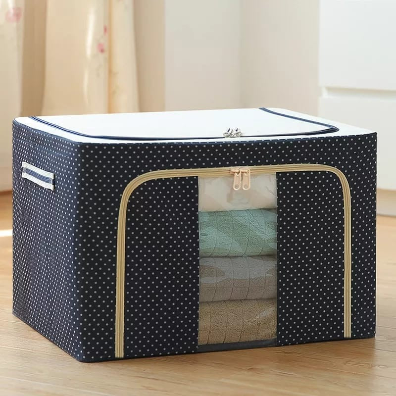 Foldable Metal Frame Clothes Storage Organizer Bag – Large Capacity Fabric Wardrobe Box with Zipper & Clear Window
