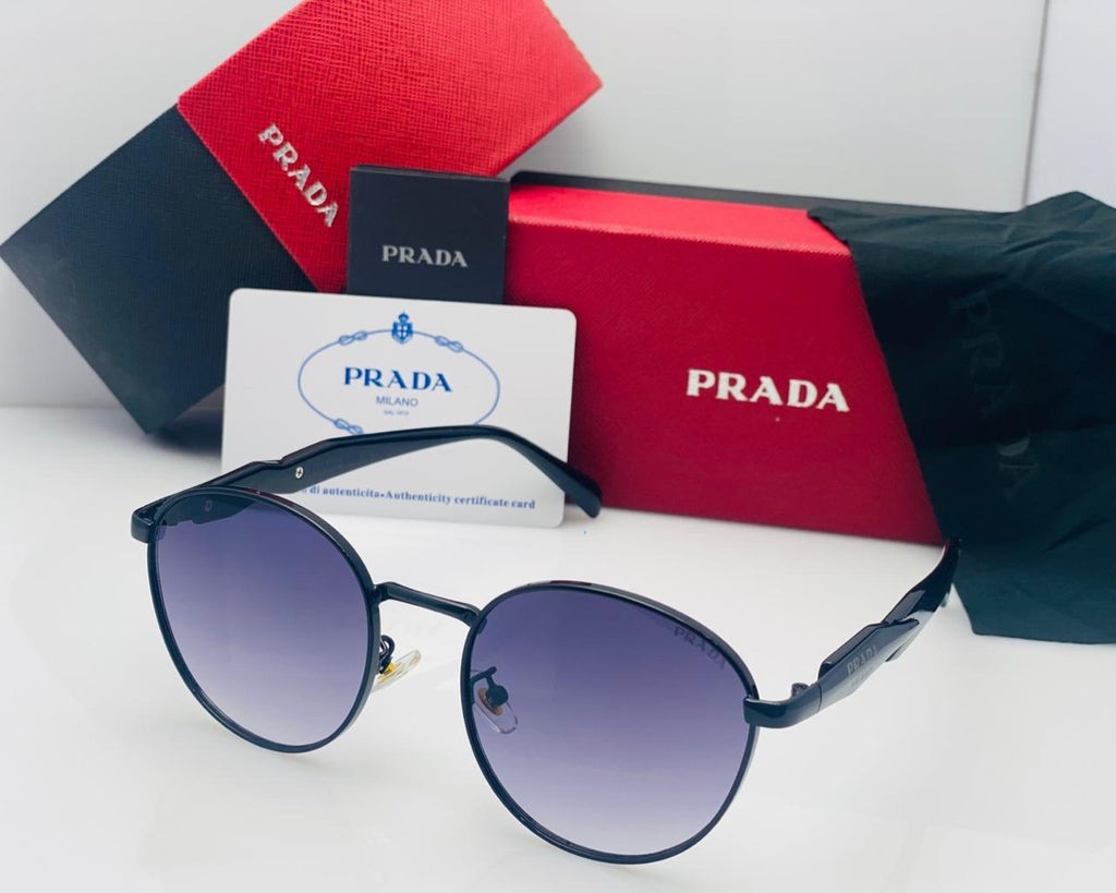 Prada Round Metal Frame Sunglasses For Men And Women With Stylish Tinted Lenses