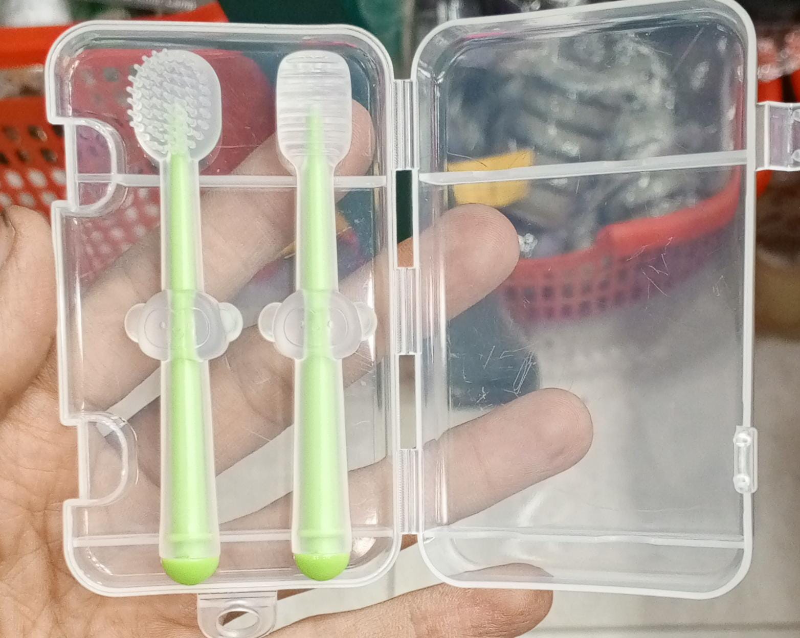 Infant Baby Silicone Toothbrush & Tongue Cleaner – Pack of 2 with PP Storage Box for Oral Care