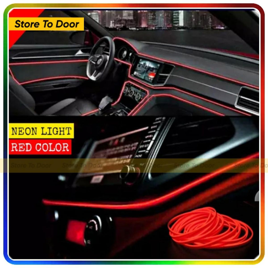 Car Dashboard Neon Red EL Wire Light 3 Meter – Flexible Ambient Interior Decorative Light Strip