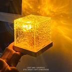 Dynamic Rotating Water Ripple Night Light 3 Colors Flame Crystal Lamp for Living Room Study Bedroom (with remote Attached USB cable)
