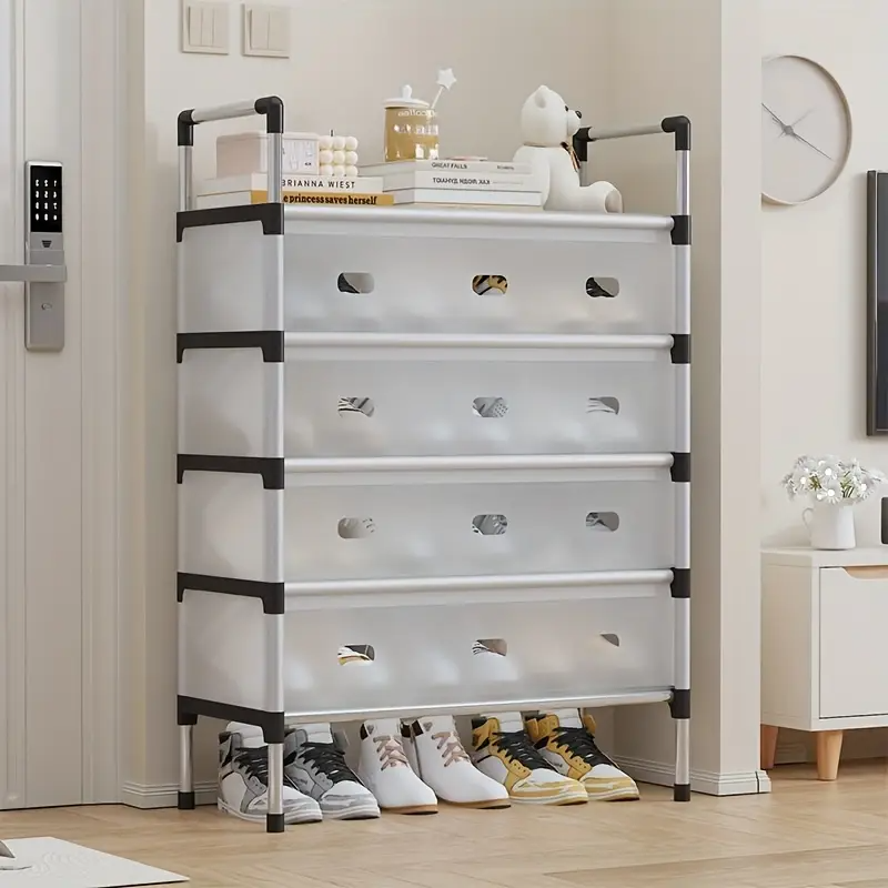 Multi Layer Dustproof Shoe Rack Organizer With Cover Foldable Plastic Shoe Storage Cabinet Durable Quality