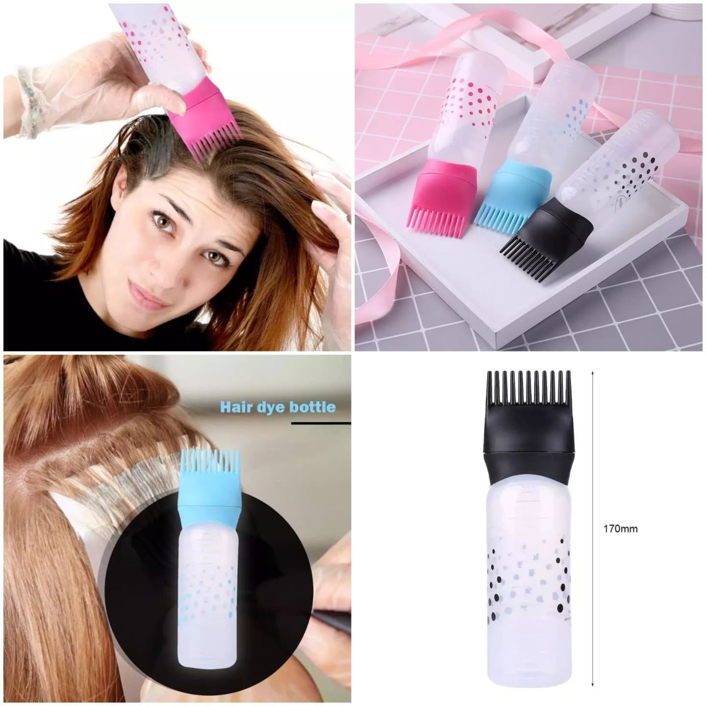 Hair Oil Comb Applicator Bottle with Graduated Scale – Professional Hair Coloring, Oiling & Scalp Treatment Tool ~ Random Color (1Pc)