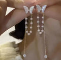 S925 Elegant Butterfly with Pearl Tassels Drop Earrings – Delicate, Feminine & Stylish Fashion Jewelry for Women & Girls(Pair)
